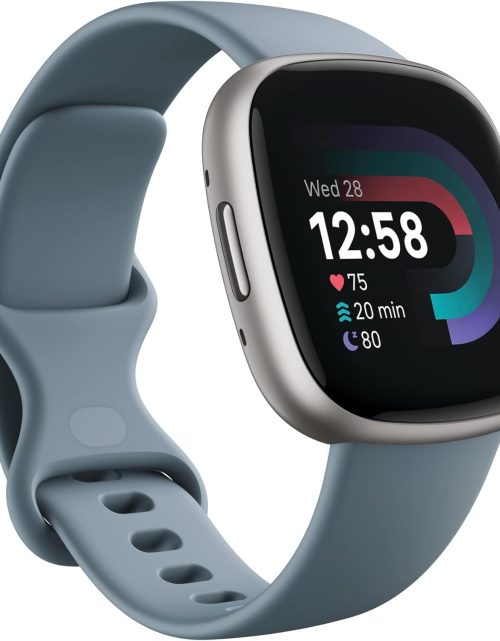 Fitbit Versa 4 Fitness Smartwatch with Daily Readiness, GPS, 24/7 Heart Rate, 40+ Exercise Modes, Sleep Tracking and more, Waterfall Blue/Platinum, One Size (S & L Bands Included)