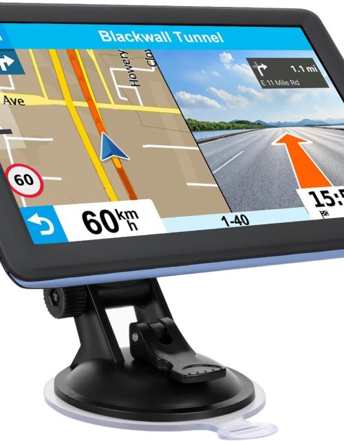 GPS Navigator for Car Truck RV, Latest 2025 Map, 7 inch Touch Screen Real Voice Spoken Turn-by-Turn Direction Reminding Navigation System for Cars, Vehicle GPS with Speed and Red Light Warning (Blue)
