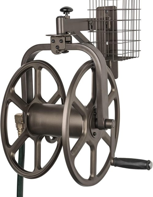Liberty GARDEN 712 Single Arm Navigator Multi-Directional Garden Hose Reel, Holds 125-Feet of, 5/8-Inch, Bronze